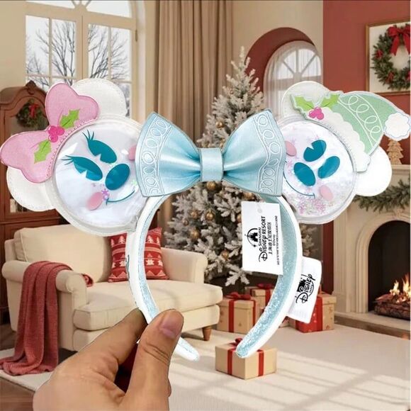 Loungefly Disney Parks Minnie Mouse Ears Pastel Snowman Holiday Snow Globe main image 5